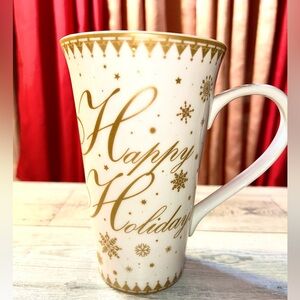 222 Fifth Festive Gold and White Holiday tall Mug